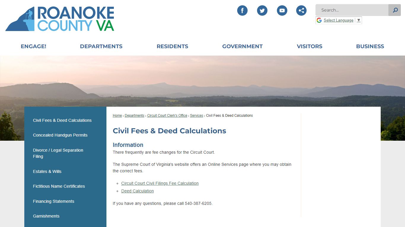 Civil Fees & Deed Calculations - Roanoke County, Virginia
